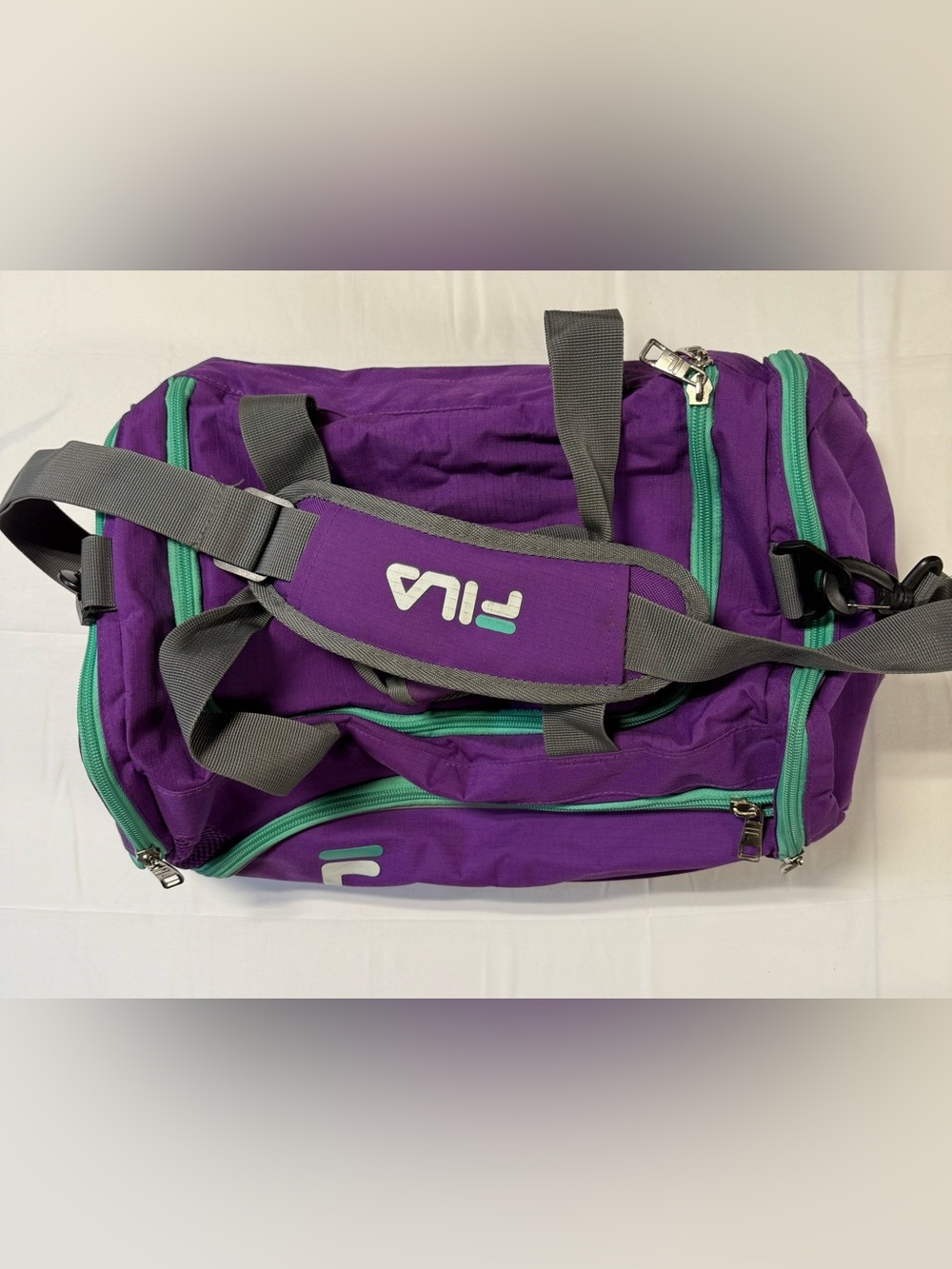 Vintage FILA Purple Teal Duffel Gym Travel Overnight Bag Y2K